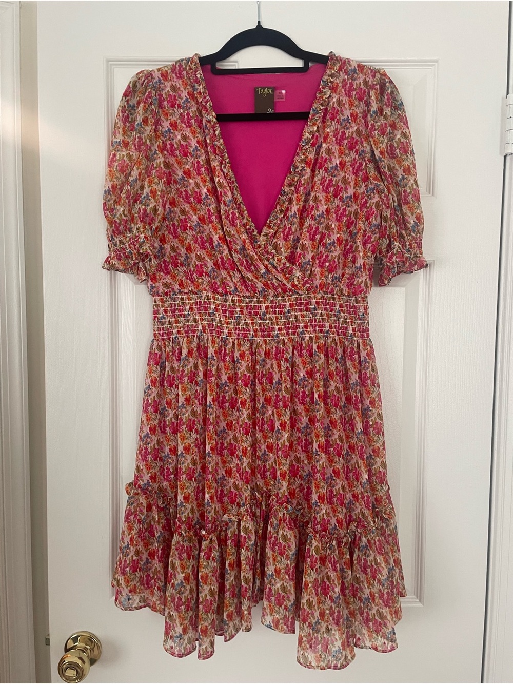 Taylor Floral Mini Dress in Hot Pink & Multicolor Print